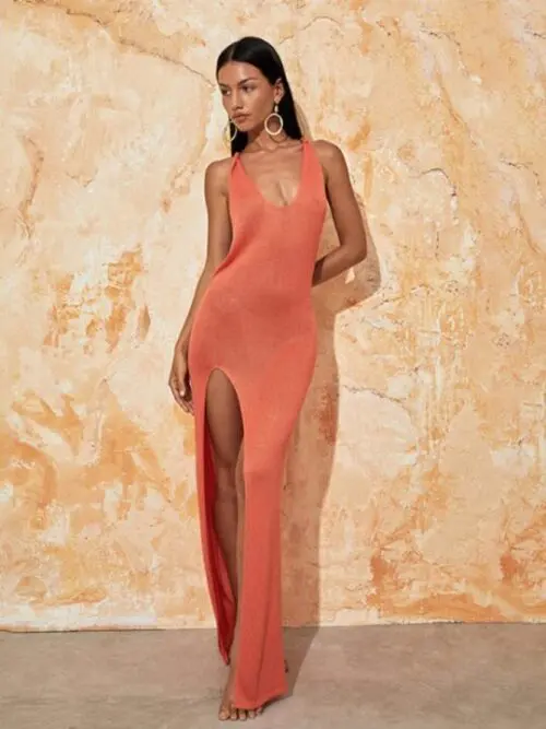 Sexy Solid Color Knitted Beach Bikini Swimsuit Cover-up