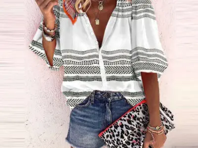Casual Striped Printed Shirt Tops Clothing