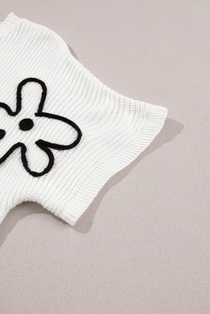White Sweater Tee with Elegant Flower Embroidery - Image 5