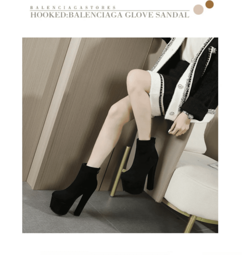 Women's 16CM Sexy Winter Black Platform Boots - Fashion Thick High Heel Ankle Boots