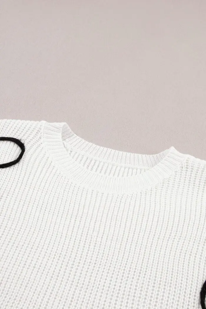 White Sweater Tee with Elegant Flower Embroidery