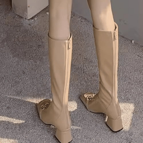 Fashion Luxury Designer Boots - Knee Flip Leather Warm Women's Waterproof Boots