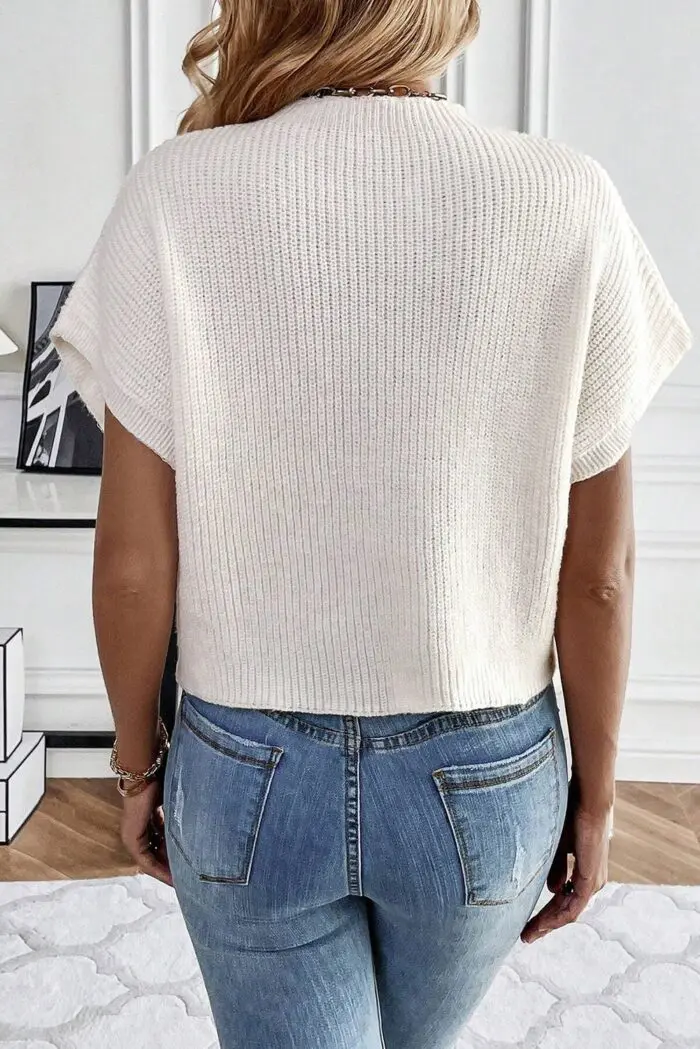 White Sweater Tee with Elegant Flower Embroidery