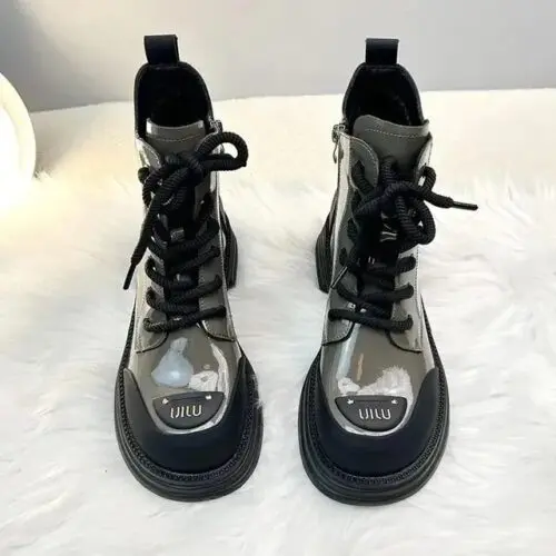 Women's Round Toe Lace-Up Ankle Boots - Winter Platform Designer Knight Boots