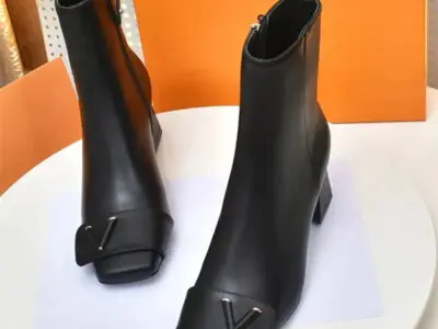 Women's Ankle Boots - Classic Print Cowskin Leather Booties, Designer Shake Boots, 5.5CM Chunky Heels