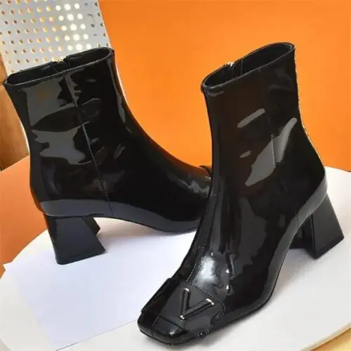 Women's Ankle Boots - Classic Print Cowskin Leather Booties, Designer Shake Boots, 5.5CM Chunky Heels
