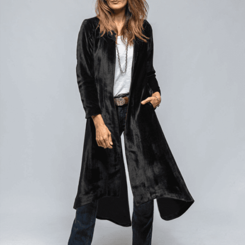 Women's Velvet Long Cardigan Solid Color Vintage Split Jacket Trench Coat Loose Coat