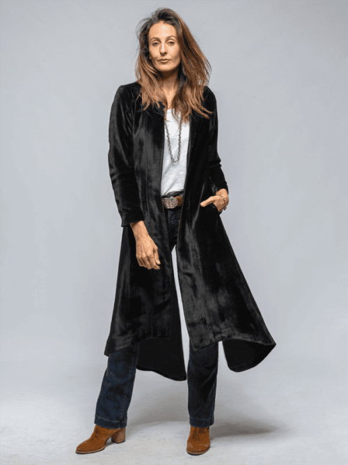 Women's Velvet Long Cardigan Solid Color Vintage Split Jacket Trench Coat Loose Coat