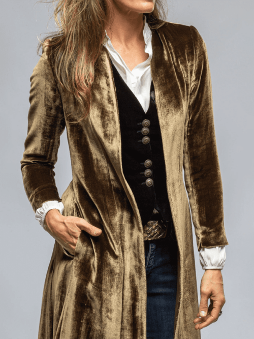 Women's Velvet Long Cardigan Solid Color Vintage Split Jacket Trench Coat Loose Coat