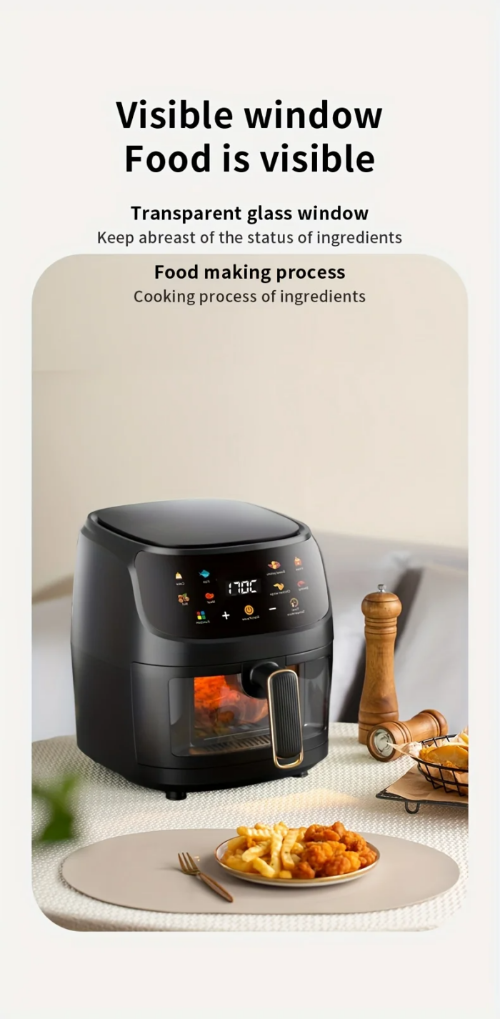 8L Large-Capacity Air Fryer with Knob Switch Food-Grade Non-Stick Coating Healthy Cooking 1-Hour Timer Dual-Purpose for Baking