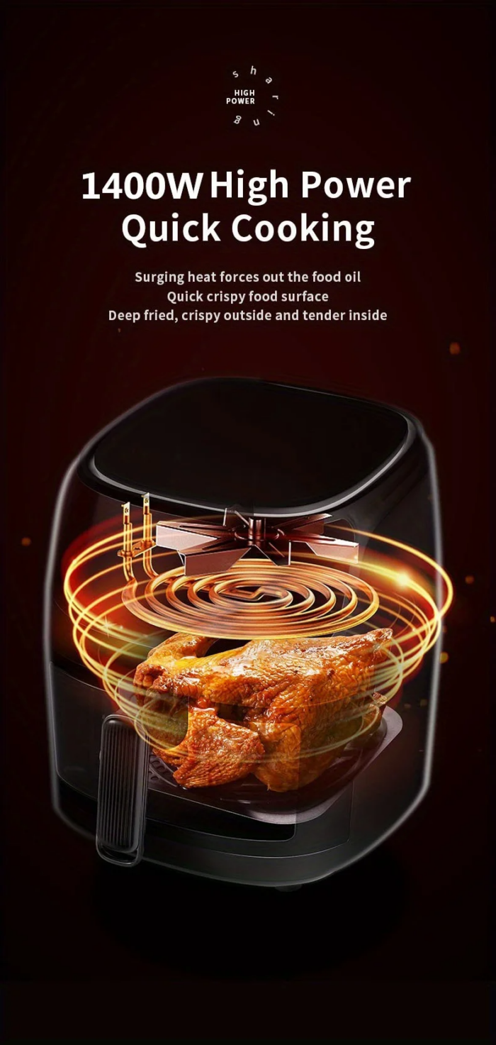 8L Large-Capacity Air Fryer with Knob Switch Food-Grade Non-Stick Coating Healthy Cooking 1-Hour Timer Dual-Purpose for Baking