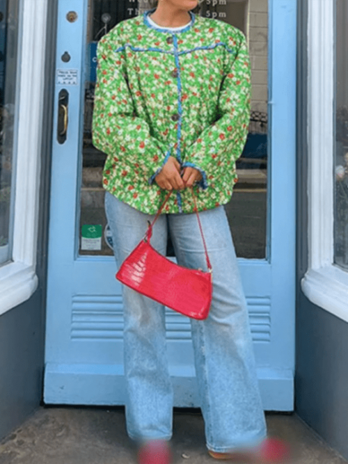 Floral Print Wrap Jacket – Stylish Cotton Outerwear