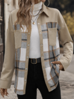 Fashionable Lapel Plaid Single-Breasted Long-Sleeve Jacket