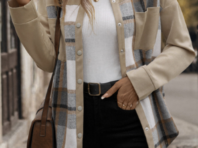 Fashionable Lapel Plaid Single-Breasted Long-Sleeve Jacket
