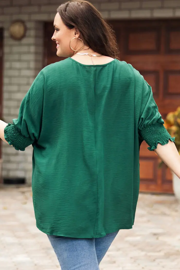 Green Shift Top with Stylish Smocked Wrist Detail