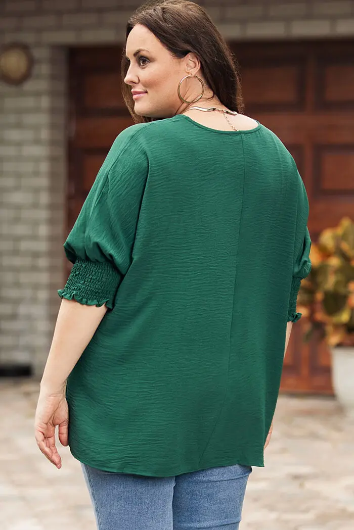 Green Shift Top with Stylish Smocked Wrist Detail