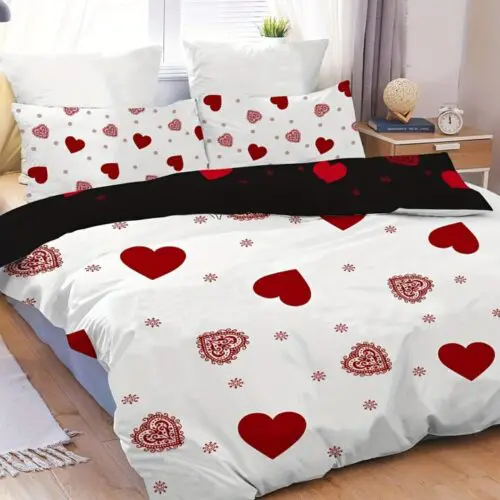 3pcs Duvet Cover Set – Red Love Print, Soft Breathable Polyester for Bedroom & Guest Room