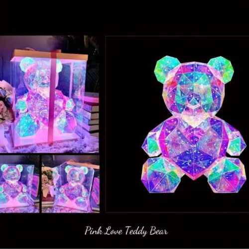 USB-Powered LED Light-Up Bear with Red Heart - Multicolor Illusion Gift for Valentine’s Day, Weddings & Birthdays