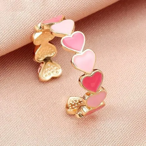 Charming Vintage-Inspired Colorful Heart Enamel Ring – Adjustable Boho Style for Daily & Party Wear