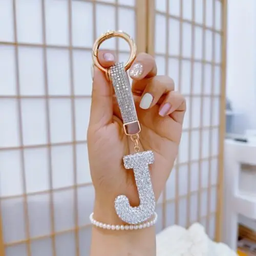 Rhinestone Letter Keychain - Lucky Crystal Pendant for Men & Women, Shiny Alloy Charm