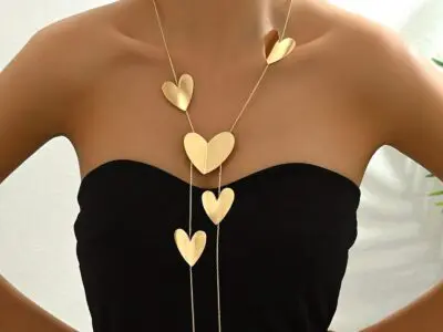 Stylish Y Shaped Necklace for Women – 14K Gold Plated Heart Pendant, Perfect for Evening Dresses & Gifts