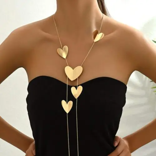 Stylish Y Shaped Necklace for Women – 14K Gold Plated Heart Pendant, Perfect for Evening Dresses & Gifts