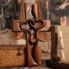 Elegant Wood Cross with Intertwined Hearts - 10 Inch Wall Hanging Decor, Love-Themed Indoor Art for Living Room, Valentine’s Day, and Weddings