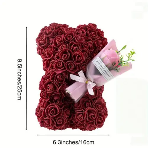 Elegant Rose Bear with Lifelike Artificial Flowers - Perfect Valentine’s, Mother’s Day, Wedding & Home Decor Gift