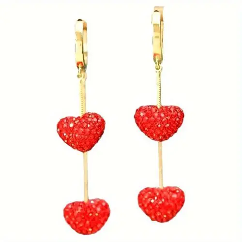 Exquisite Fashion Heart Cross Earrings - Copper Rhinestone Design, 925 Sterling Silver Posts, Elegant Ladies’ Gift