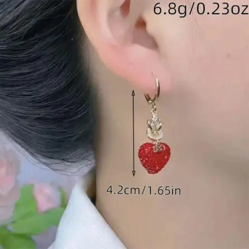 Exquisite Fashion Heart Cross Earrings - Copper Rhinestone Design, 925 Sterling Silver Posts, Elegant Ladies’ Gift