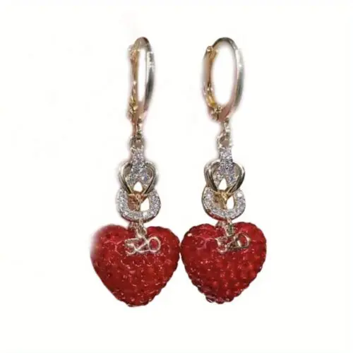 Exquisite Fashion Heart Cross Earrings - Copper Rhinestone Design, 925 Sterling Silver Posts, Elegant Ladies’ Gift