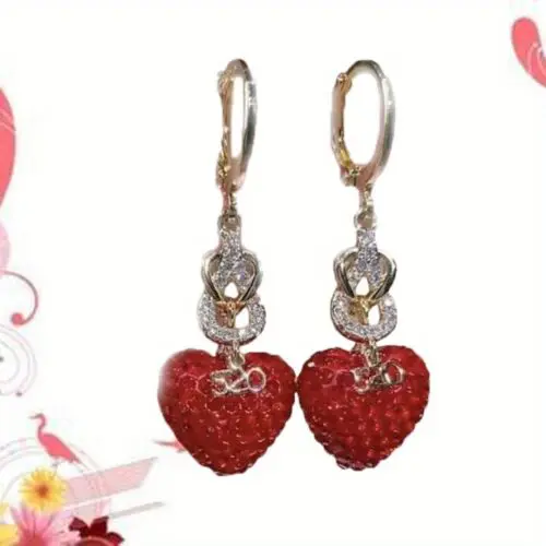 Exquisite Fashion Heart Cross Earrings - Copper Rhinestone Design, 925 Sterling Silver Posts, Elegant Ladies’ Gift