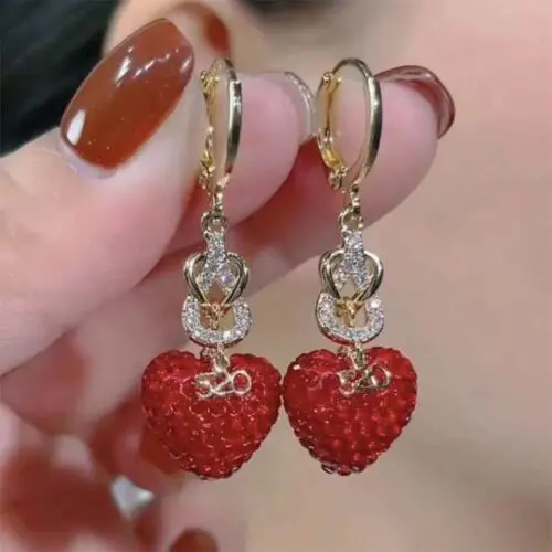 Exquisite Fashion Heart Cross Earrings - Copper Rhinestone Design, 925 Sterling Silver Posts, Elegant Ladies’ Gift