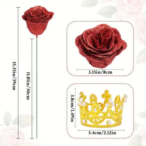 24/36 pcs Everlasting Glitter Roses Bouquet – Shiny Artificial Red Roses for Valentine’s, Weddings & More
