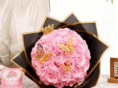 24/36 pcs Everlasting Glitter Roses Bouquet – Shiny Artificial Red Roses for Valentine’s, Weddings & More