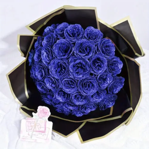 24/36 pcs Everlasting Glitter Roses Bouquet – Shiny Artificial Red Roses for Valentine’s, Weddings & More