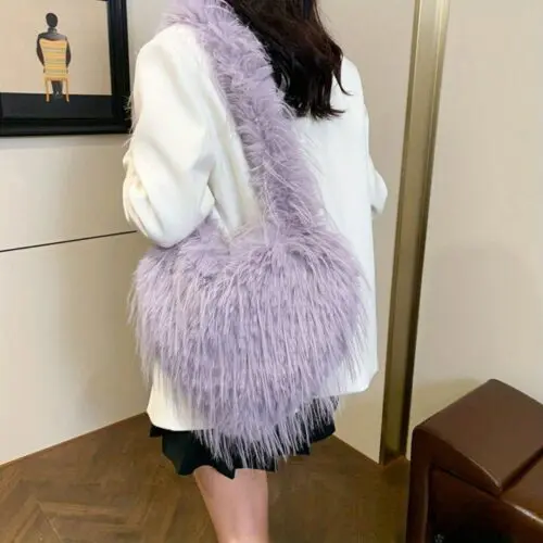 Chic Heart Shaped Faux Fur Shoulder Bag with Tassels – Large Capacity Crossbody Purse for Women