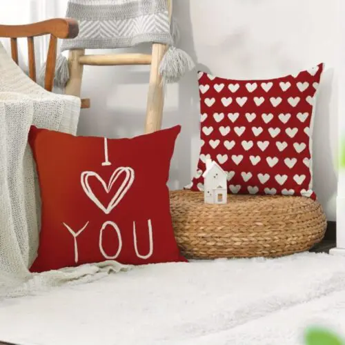 Valentine’s Day Pillowcase Red Bedside - 4pcs Decorative Cushion Covers, Vintage Geometric Design, 100% Polyester