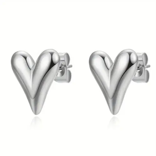 Stainless Steel Three Dimensional Heart Shaped Earring Necklace Set – 18K Gold Plated Jewelry for Women