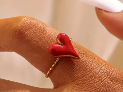 Elegant Red Heart 18K Gold Plated Stainless Steel Adjustable Ring – Perfect for Daily Wear & Weddings