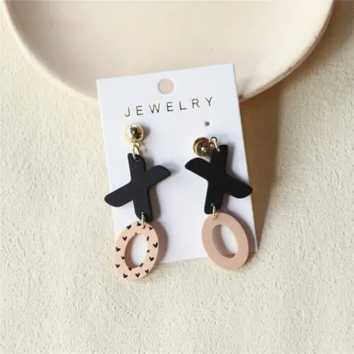 Love Print XO Wine Red Acrylic Pendant Earrings - Elegant Design, Stainless Steel Needle, Perfect for Parties and Valentine’s Day