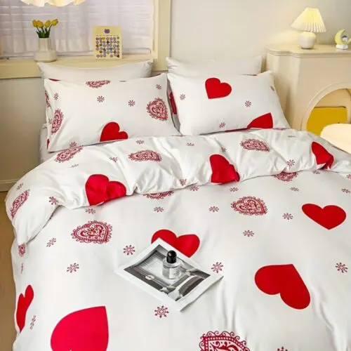 3pcs Love Print Duvet Cover Set – Soft Polyester Bedding for Bedroom & Guest Room, All-Season Comfort