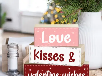 Valentine's Day Wooden Block Decor Set - Romantic Heart Design, Table Centerpiece & Tiered Tray Decoration, Perfect Holiday Gift