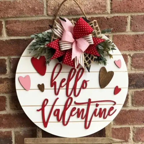 Vintage Wooden Sign | "Hello Valentine" 3D Door Sign - Rustic Farmhouse Decor with Heart Accents for Valentine’s Day