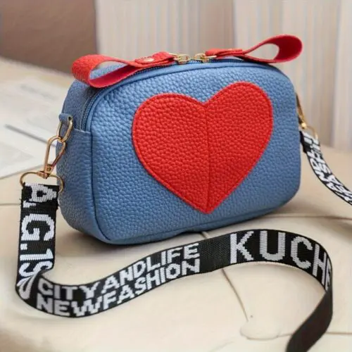 Valentine’s Day Small Square Bag – Lychee Pattern PU Leather with Love Letter Shoulder Strap