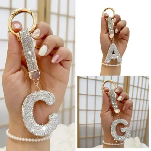 Rhinestone Letter Keychain - Lucky Crystal Pendant for Men & Women, Shiny Alloy Charm