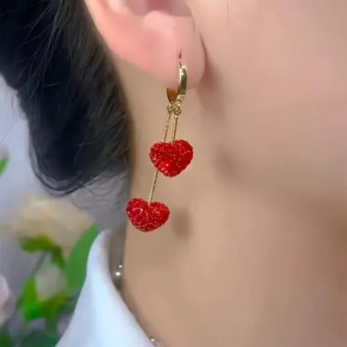 Elegant Heart-Shaped Rhinestone Dangle Earrings - Alloy Design, Copper Needle, Perfect for Valentine's Day, Gifts, and Celebrations