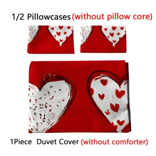 2/3pcs Valentine’s Day Love Pattern Quilt Cover Set – Soft Polyester All-Season Bedding