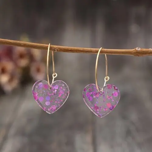 Vintage Style Resin Heart Drop & Dangle Earrings - Iron Needle, Mosaic Design, Perfect Valentine’s Day Gift