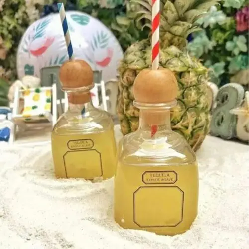 1pc Mini Tequila Bottle – 12.68oz Reusable Acrylic Spirits Container with Cork & Straw, Travel-Size 375ml